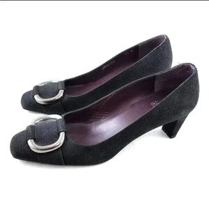 Stuart Weitzman Black Textured Heels with Buckle Design Size 8.5